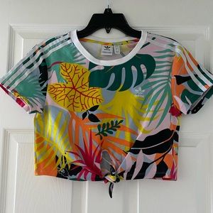 Adidas 3-stripe crop top tee in multi color print